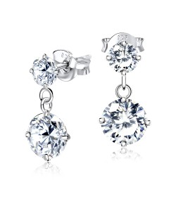 Round n Heart CZ Earring Silver ECS-11